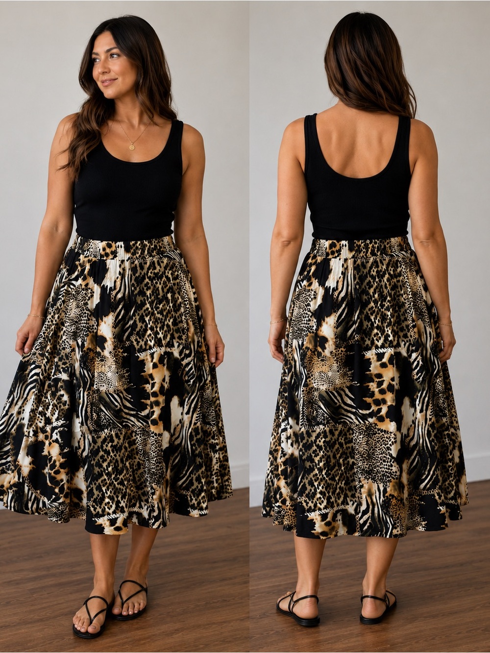WD.NY Skirt Size XL  Animal Print Midi Pull on Summer Beachy Stretchy Waist